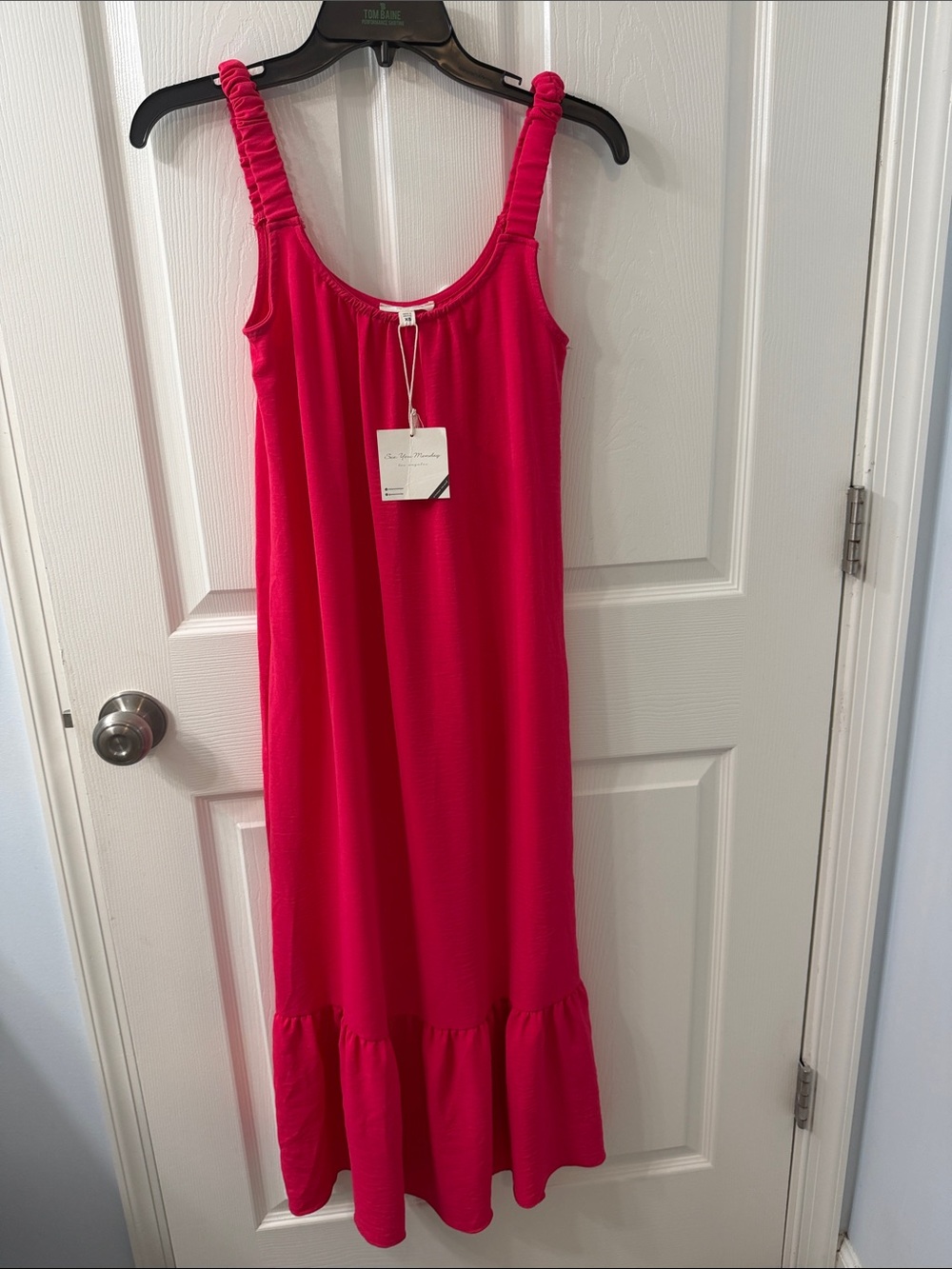 See You Monday Hot Pink Sleeveless Ruffle-Hem Casual Dress